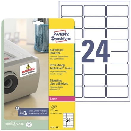 Avery TripleBond Labels L6141 - labels - 480 label(s) - 33.9 x 63.5 mm