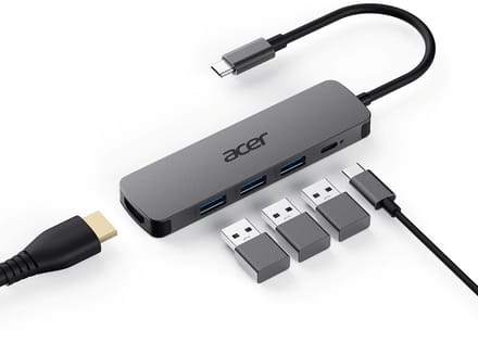 Acer 5-in-1 – Docking Station – Laptop – USB-C – 4K HDMI – Plug & Play - Zilver