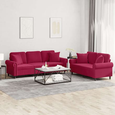 vidaXL 2-delige Loungeset met kussens fluweel wijnrood