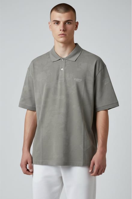 Guess All Over Jacquaurd groen poloshirt