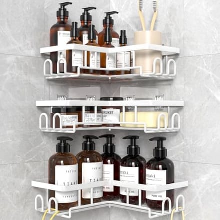 PromoHome Hoekdoucheplank - Zelfklevende Badkamer Organizer - 3-delig Set