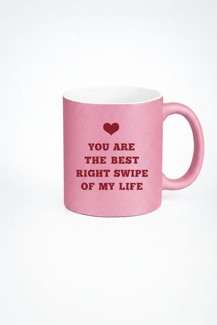 Roze Glitter Mok 'Beste Right Swipe' - Romantisch Liefdes Cadeau