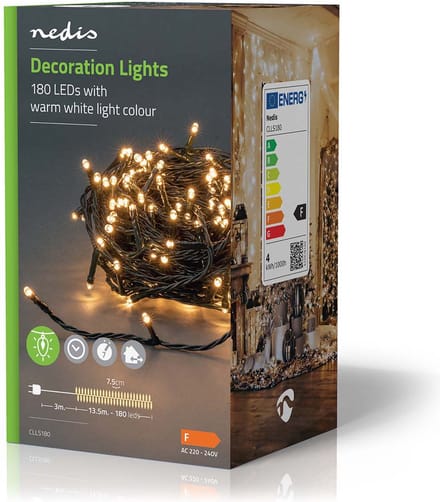 Nedis Kerstverlichting - Koord - 180 LED's - Warm Wit - 13.50 m - Licht effecten: 7 - Binnen & Buiten - Netvoeding
