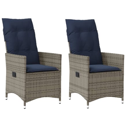 vidaXL - Tuinstoelen - 2 - st - verstelbaar - met - kussens - poly - rattan - grijs