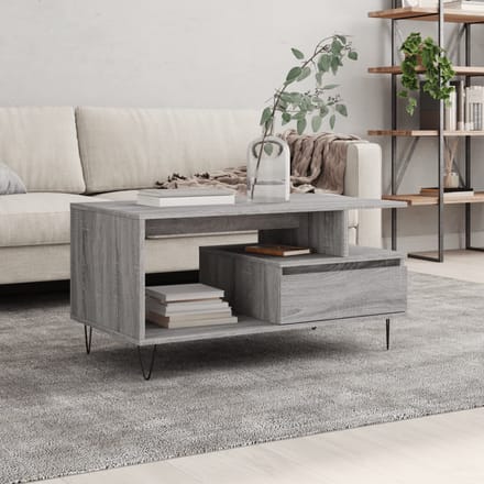vidaXL Salontafel 90x49x45 cm bewerkt hout grijs sonoma