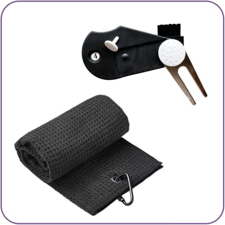 Jobber Sports Golfhanddoek met 4-in-1 Pitchfork - Zwart