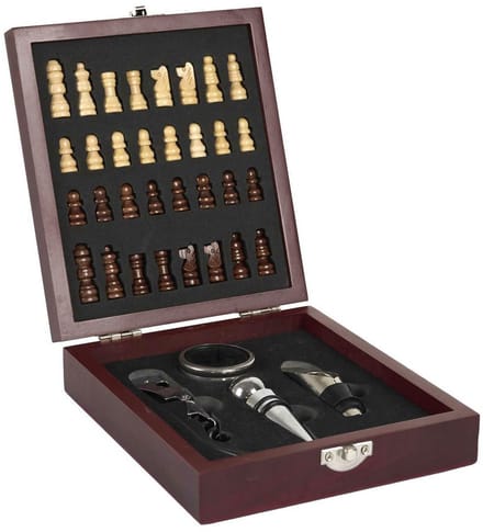 HowHomely Wine&Chess - Wijnset - Schaken - Houten Doos - 2-in-1