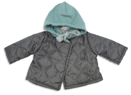 Asi poppenkleding warme jas met capuchon donkergrijs en oudgroen