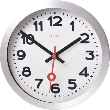 NeXtime Station – Wandklok – 35 cm – Geborsteld Aluminium – Wit