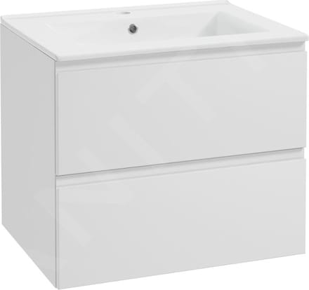 kielle Oudee - Wastafelkast met wastafel, 60x55x46 cm, 2 laden, glanzend wit 50002S60