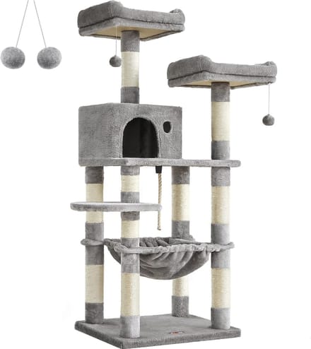 Krabpaal voor Katten - 143 cm - Met Hangmat, 2 Uitkijkplateaus - Grijs