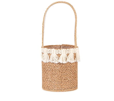 HOBI - Jute mandje rustieke stijl met witte pompons 12 x 5,5 cm