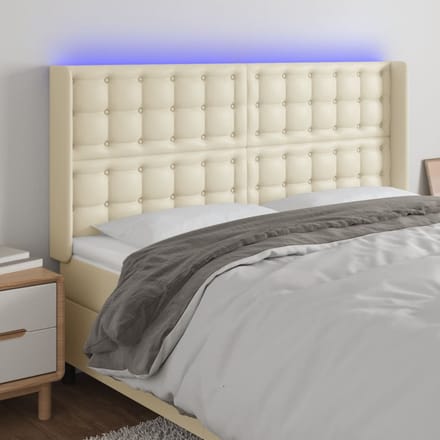 vidaXL - Hoofdbord - LED - 203x16x118/128 - cm - kunstleer - crèmekleurig