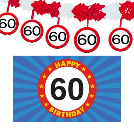 60 jaar leeftijd verjaardag slinger en vlag 150 x 90 feestartikelen versiering pakket