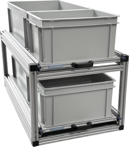 Dubbel schuifframe voor camper 90x40 cm - met 4 open bakken - 130 kg belastbaar