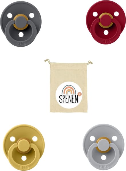 Bibs fopspeen 0-6 maand Set 4 stuks Iron,Mustard,Ruby en Cloud maat 1