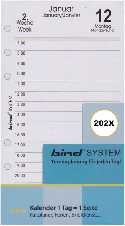 Agendavulling A6 voor dagkalender, timerinzet 2024 met 1 pagina per dag
