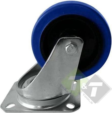 Flightcase Zwenkwiel - blue wheel - 100mm diameter - belastbaar tot 200KG
