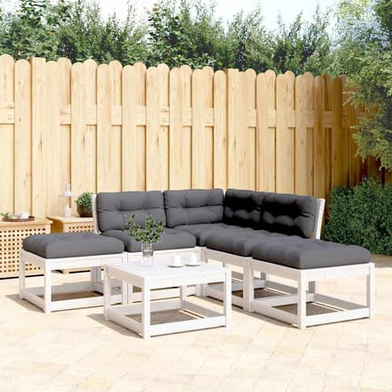 vidaXL - 5-delige - Loungeset - met - kussens - massief - grenenhout - wit