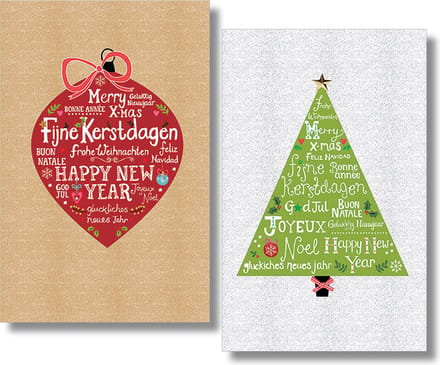 40 Kerstkaarten - Folie - Witte envelop - 10,5 x 16 cm - 2 motieven