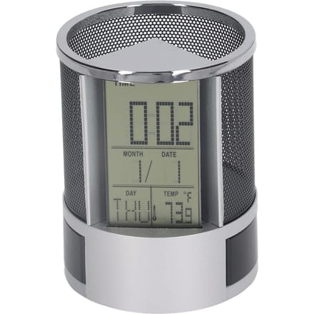Réveil Numérique Porte-Stylo Calendrier Perpétuel Porte-Stylo Horloge Électronique Multifonctionnelle Stylo gray