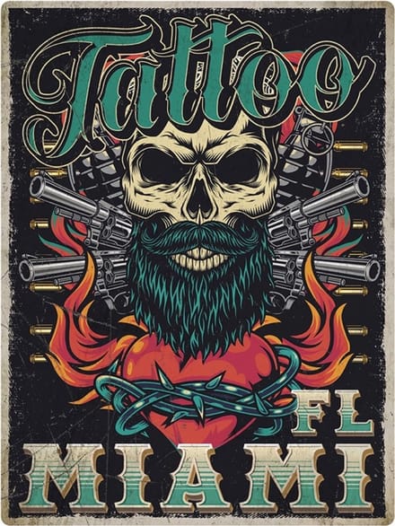 Signs USA - retro wandbord - dibond - Tattoo Miami - 33 x 44 cm