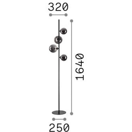 IDEAL LUX vloerlamp Perlage messing/amber, hoogte 164 cm, 4-lamps