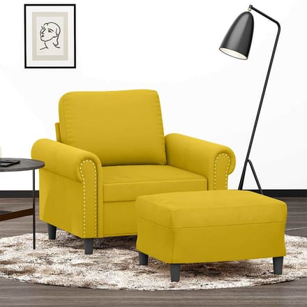 vidaXL - Fauteuil - met - voetenbank - 60 - cm - fluweel - geel