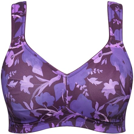 Ulla Popken - Dames - Microvezel-bh bloesems zonder beugel - Aubergine - Maat 90D