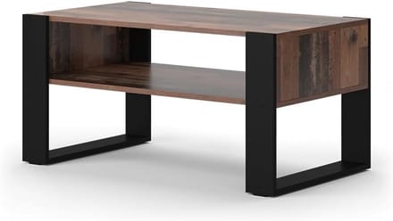 Salontafel met opbergplank 92 cm antiek houtlook zwart