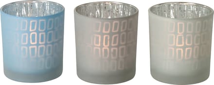 Theelichthouder Blauw/Wit Glas 3 st. - 8 cm