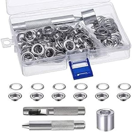 Dailygoods - Silver Grommet Tool Kit met 100 Eyelets en Opbergdoos