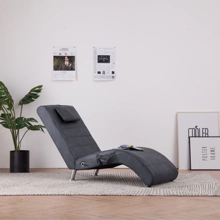 vidaXL - Massage - chaise - longue - met - kussen - kunstsuède - grijs