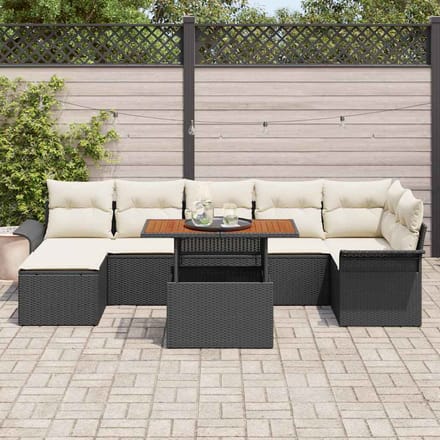 vidaXL - Tuinbank - Set - 8 - st - Zwart - en - Crème - poly - rattan