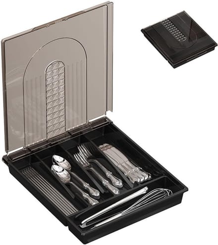 Bestekorganizer met Deksel voor Lade, 6 Compartimenten, Opberging voor Plastic Bestek en Keukenaccessoires