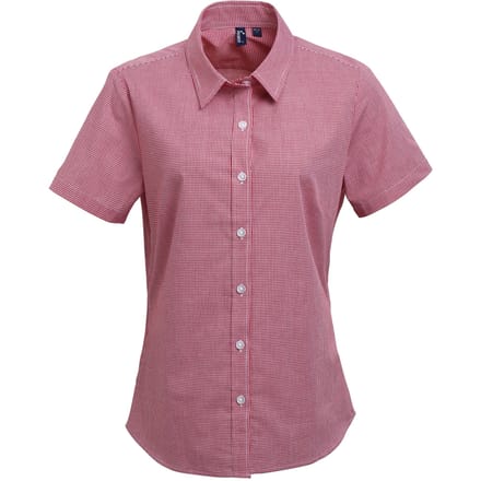 Premier Dames/dames Microcheck Korte Mouwen Katoenen Shirt (Rood/Wit)