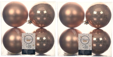 Decoris Kerstballen 16x stuks toffee bruin 10 cm kunststof - matte en glanzende afwerking - onbreekbaar - gouden ophanglintje