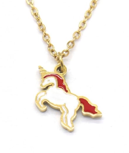 Kinderketting stainless steel eenhoorn goud met rood