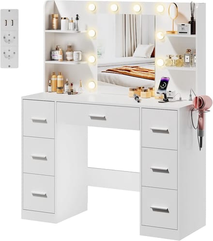 Groot Make-up Tafel met Verstelbare LED Spiegel en Verlichting - Modern en Functioneel