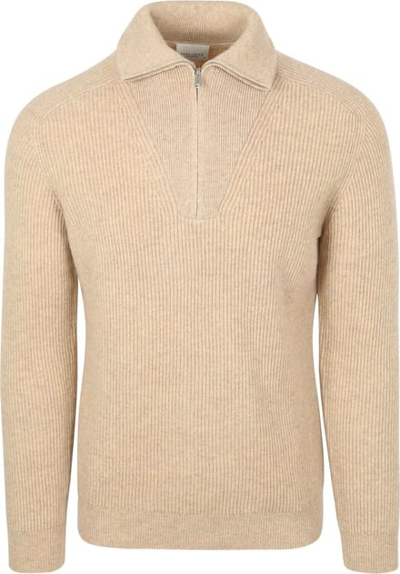 Profuomo Half Zip Pullover Wol Sand - Maat M - Heren - Pullovers