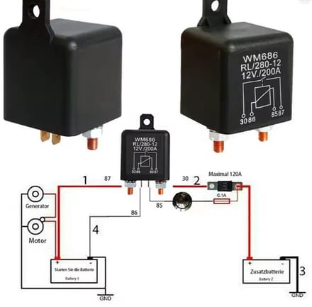 12V - 200A accu scheiding relais - camper relais- accu-scheidingsrelais 12v - Outboard Breda