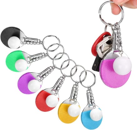 Tafeltennis Sleutelhangers - Mini Rackets - Tas Decoratie - Set van 6 - 6.5 cm - Multicolor