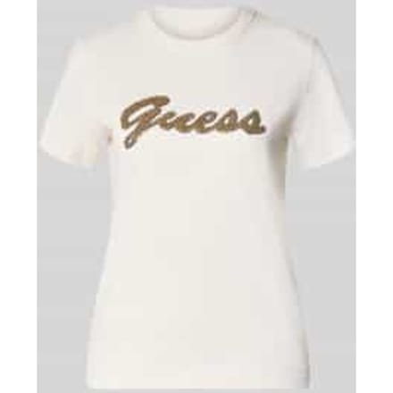 Guess Crèmewit T-shirt met kralenlogo