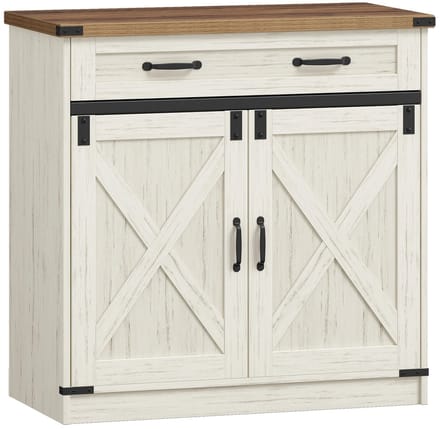 Home & Beyond® Landelijk Dressoir met Lade, 2 Deuren en Verstelbare Plank - Keukenkast en Sideboard - Wit/Eiken - 80 cm