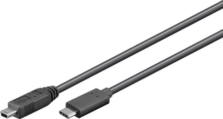 USB Mini B naar USB-C kabel - USB2.0 - tot 3A / zwart - 0,50 meter