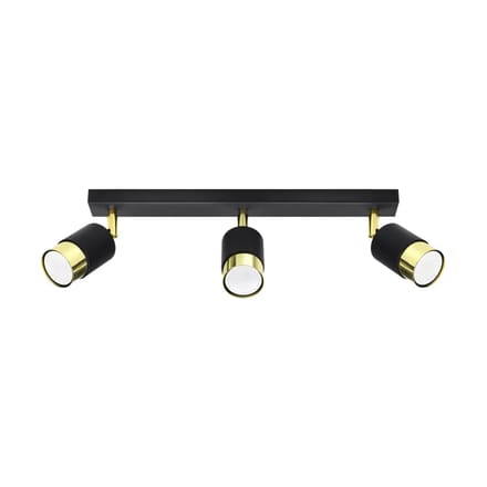 Plafondlamp NERO 3 met 3 verstelbare spots - Sollux Lighting - IP20 - Zwart/goud staal behuizing - 45 x 5 x 18 cm - 3 x GU10 LED, exclusief lichtbron - 3 x 10 W - Moderne plafondlamp voor woonkamer, slaapkamer en eetkamer