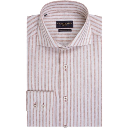 Cavallaro Napoli Overhemd Tarente Linnen Blend Stripe Oud Roze-Wit / male