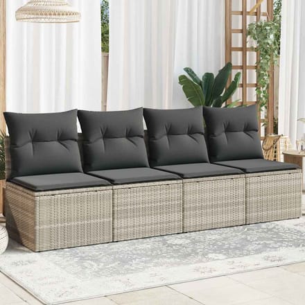 vidaXL - Tuinbank - 4-zits - met - kussens - poly - rattan - lichtgrijs