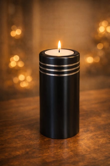 Mini urn zwart met waxinelichthouder