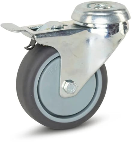 Trolley zwenkwiel geremd met centraal gat- 75mm - 70kg